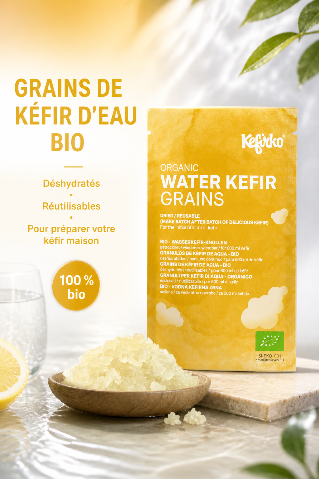 Grains de kéfir d’eau bio déshydratés