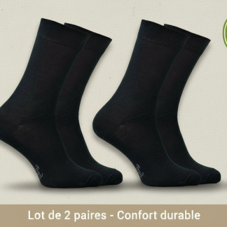 Chaussettes Opala standard coton bio noir lot de deux paires