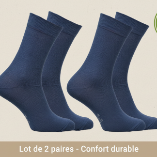 Chaussettes Opala standard coton bio bleu marine lot de deux paires