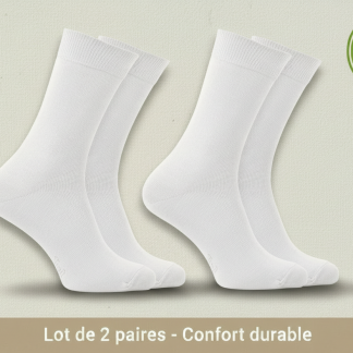 Chaussettes Opala standard coton bio blanc lot de deux paires
