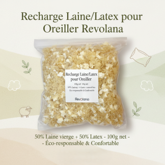 Recharge laine latex bio 100g pour oreiller Revolana – Perles de laine vierge + flocons