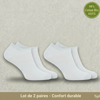 Chaussettes invisibles Tigil Opala - coton biologique - Blanc