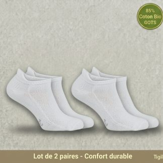 Chaussettes invisibles bouclettes coton bio - blanc
